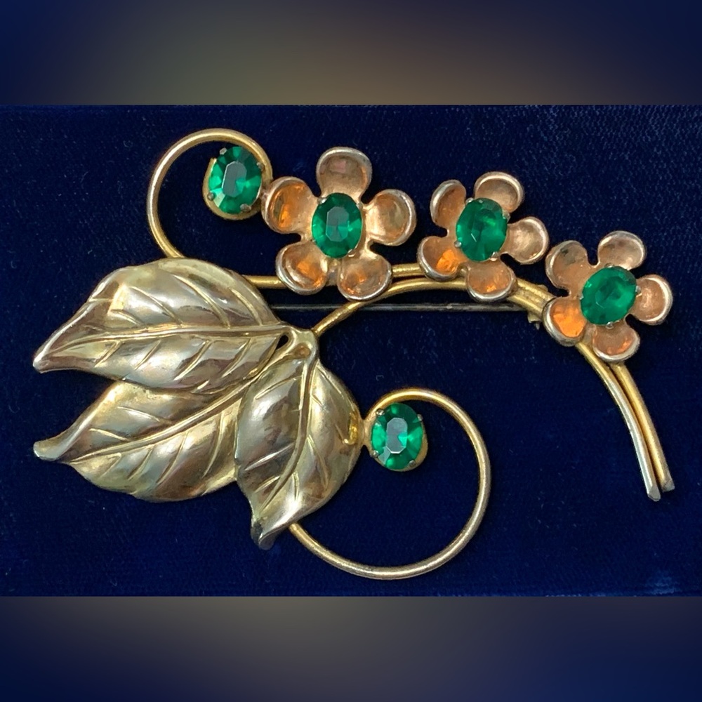 Vintage Two Tone Gold Vermeil Over Sterling Silver Flower Spray Brooch